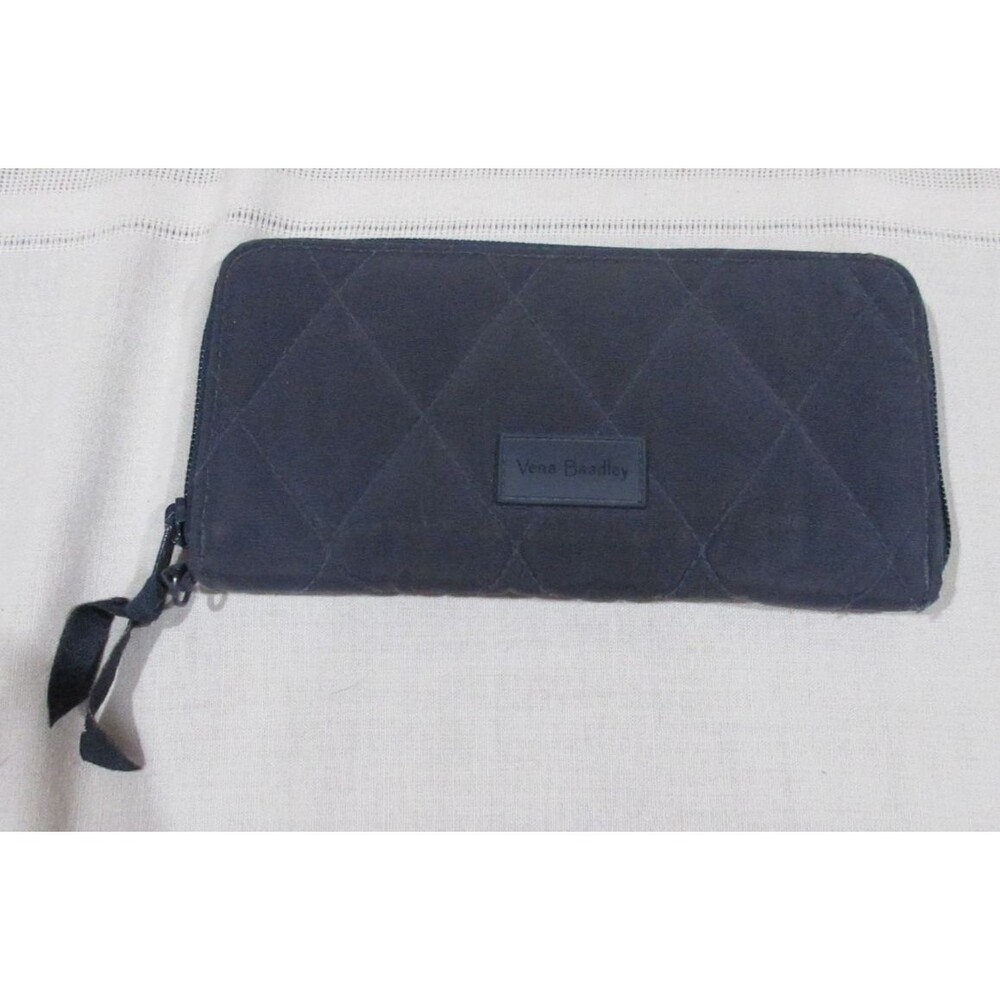 Vera Bradley Microfiber Quilted Clutch Zip Around Wallet Navy Blue